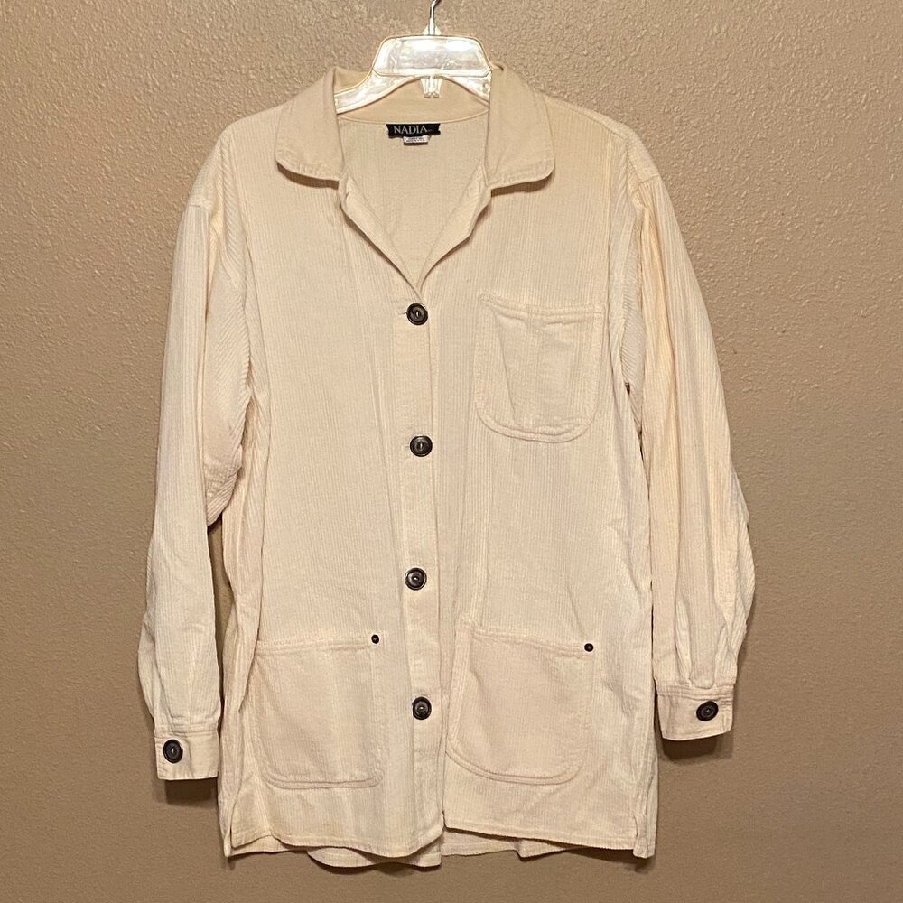 Vintage Nadia Women's Corduroy Beige Button Up Barn Chore Jacket Size Approx M/L